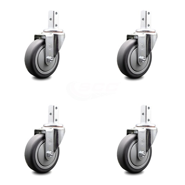 4 Inch Thermoplastic Rubber Wheel Swivel 3/4 Inch Square Stem Caster Set SCC